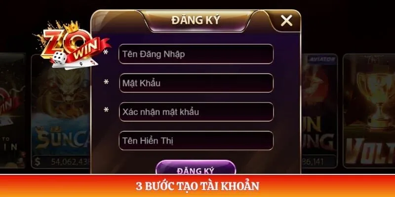 Đăng Ký ZOWIN 1 3 bước tạo tài khoản