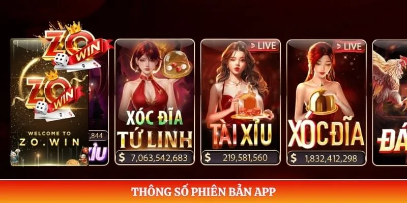 Tải App ZOWIN 2 Thông số phiên bản app